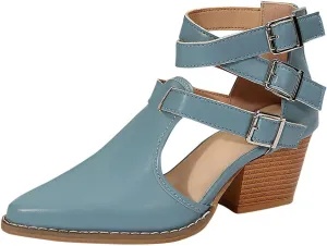 Women's Pointed Toe Pumps Ankle Strap Buckle Chunky Block Heel Dress Sandals Closed Toe Wedding Party Dress Sandals