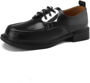 Women's Retro Platform Round Closed Toe Pump Loafers Lace Up Chunky Low Heel Heart Metallic Office Work Casual Fashion Business Dress Shoes All Weather Daily Wear Flats