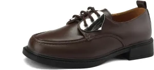 Women's Retro Platform Round Closed Toe Pump Loafers Lace Up Chunky Low Heel Heart Metallic Office Work Casual Fashion Business Dress Shoes All Weather Daily Wear Flats