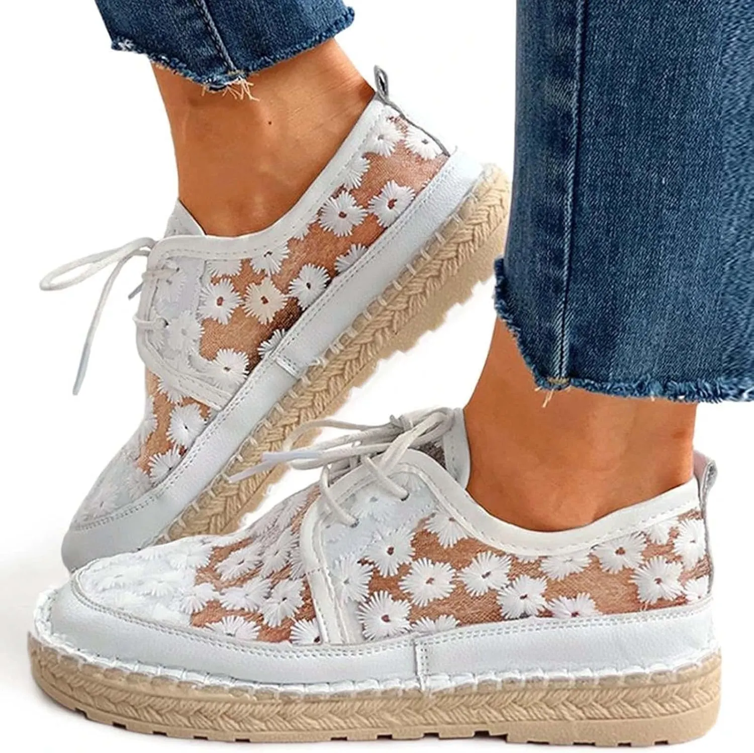 Womens Running Shoes White Leather Sneakers for Women Womens Slip on Lightweight Casual Tennis Sneakers
