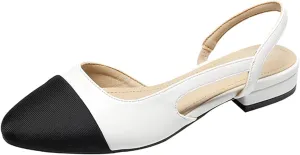 Women's Sandals 2025 Adjustable Slingback Flats with Low Block Heel & Fashion Spliced Uppers Round Toe Breathable Sandals for Office Wedding Casual Outfits Lightweight Cushioned Dress Shoes 2025