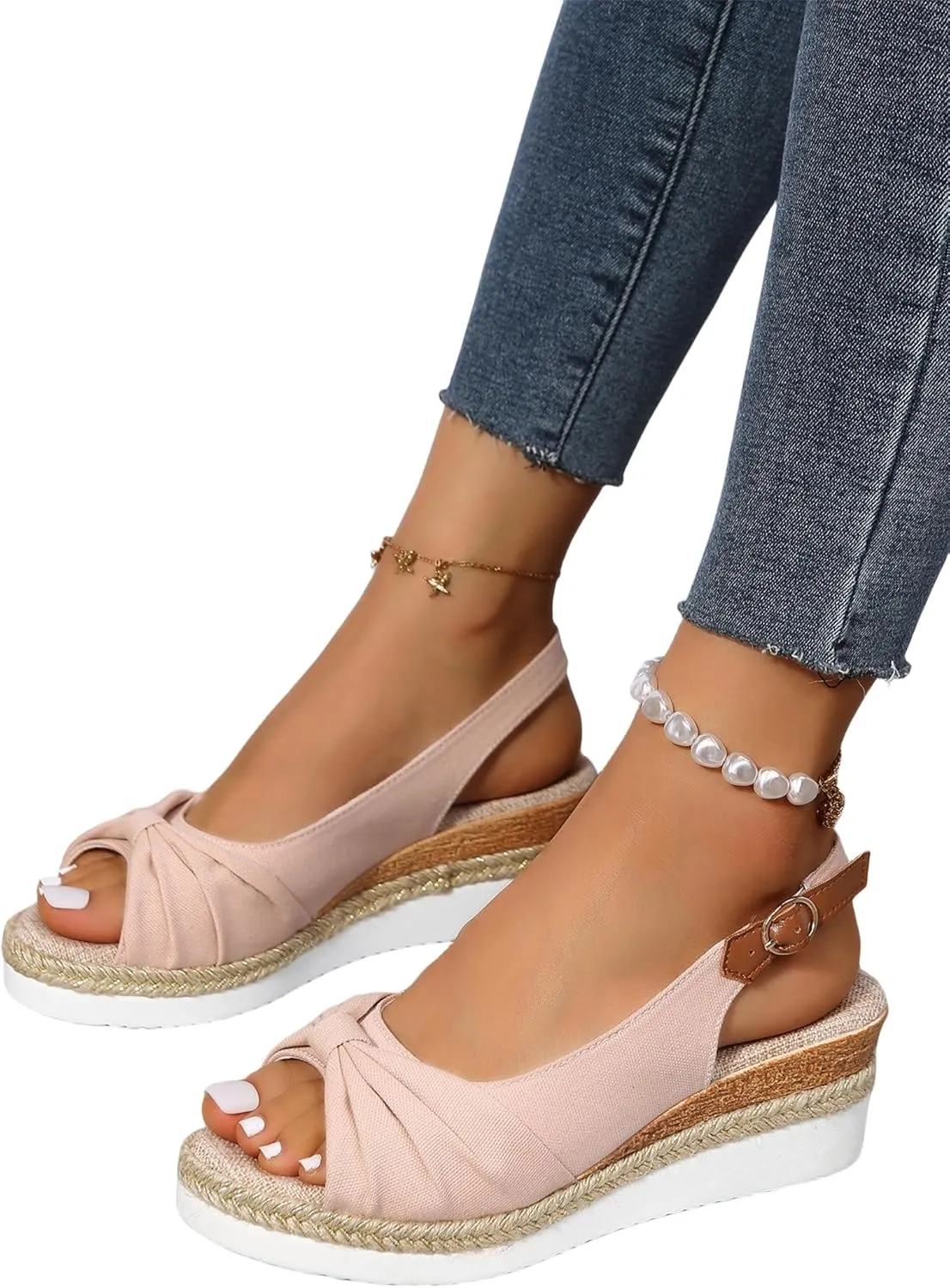 Women's Sandals 2025 Orthopedic Open Toe Sandals with Arch Support Wedge Heel Adjustable Ankle Strap, Breathable Platform Sole for All-Day Comfort Summer Beach Casual Walking Dressy Occasions 2025