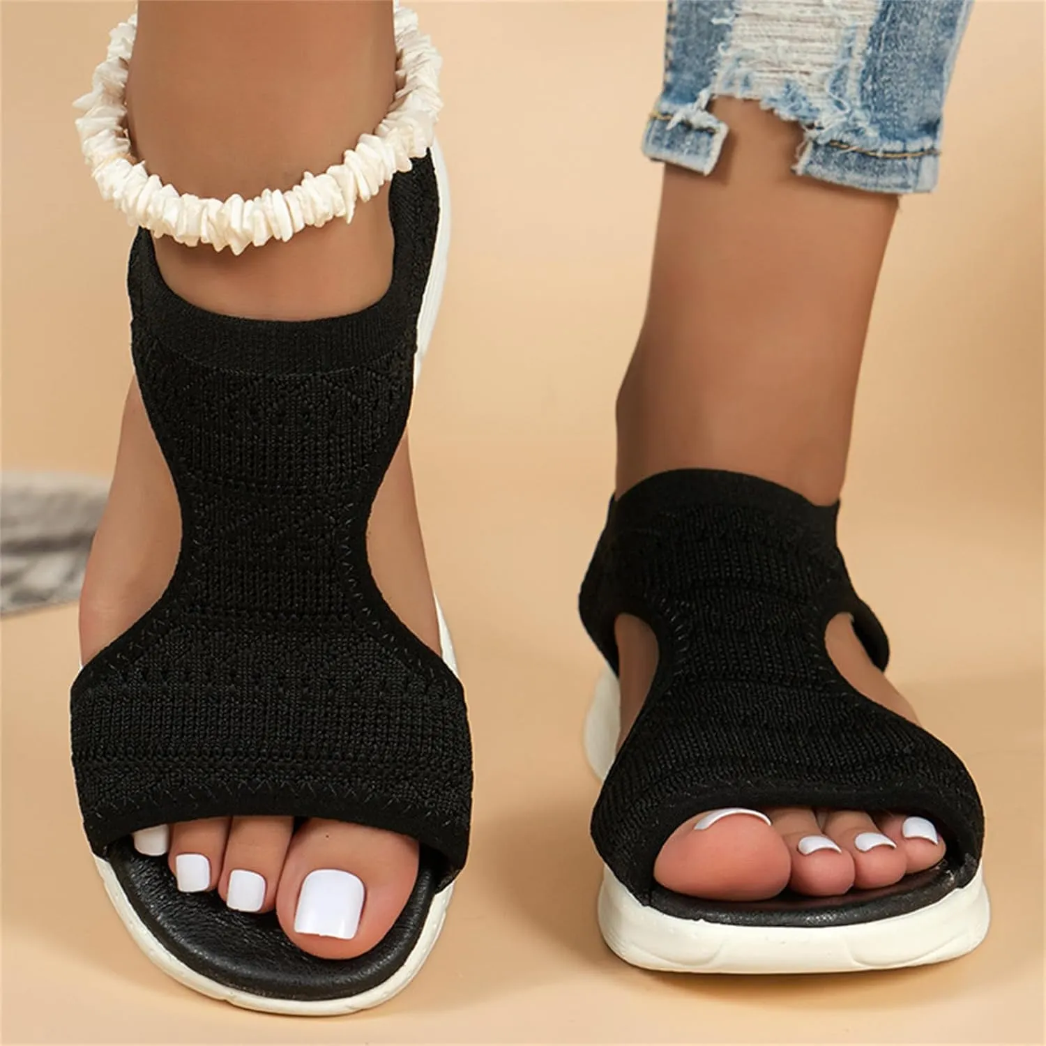 Womens Sandals Comfortable Dressy Arch Support Orthopedic Wedge Heel Slip On Open Toe Casual Summer Orthotic Shoes