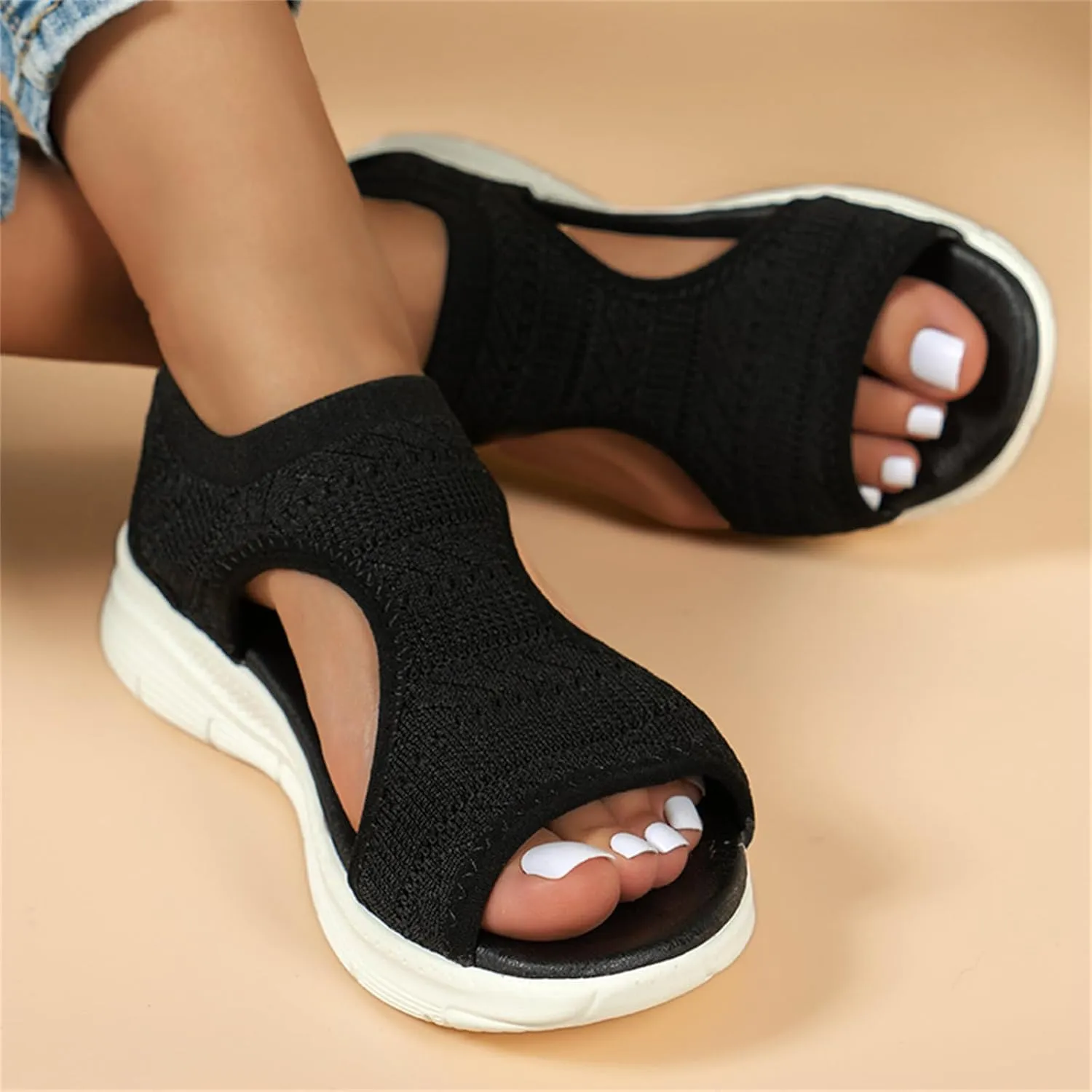 Womens Sandals Comfortable Dressy Arch Support Orthopedic Wedge Heel Slip On Open Toe Casual Summer Orthotic Shoes