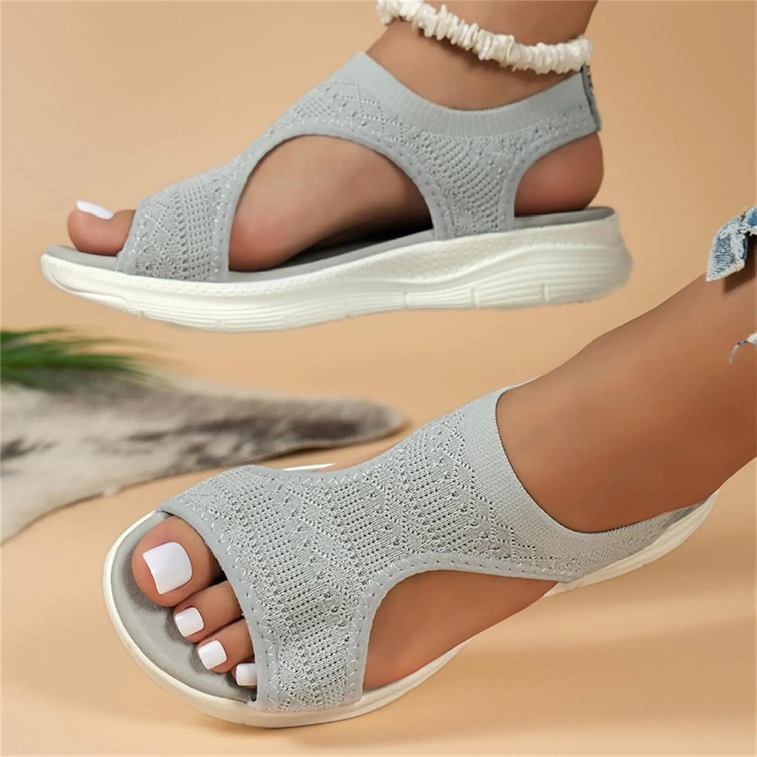 Womens Sandals Comfortable Dressy Arch Support Orthopedic Wedge Heel Slip On Open Toe Casual Summer Orthotic Shoes
