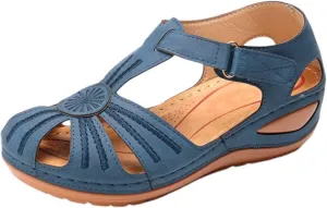 Womens Sandals Dressy Wedge Sandals Closed Toe Summer Beach Shoes Low Wedge Ankle Strap Sandal Hook and Loop Vintage Walking Shoes Outdoor Footwear Comfy 2025 Fashion Comfort Wear Shoe for Women