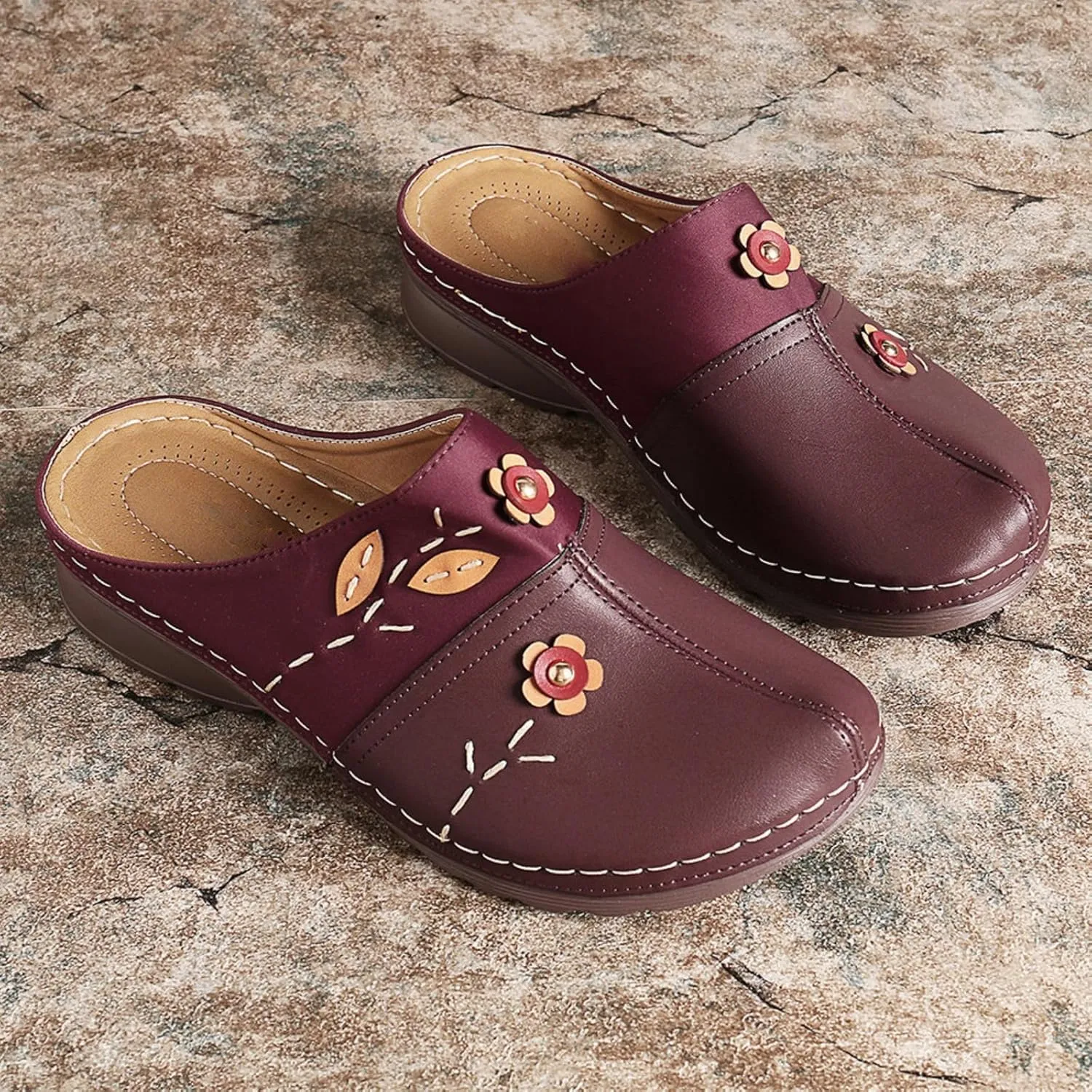 Womens Sandals Vintage Ethnic Style Floral Sandals Lightweight Shoes Summer Fashion Dressy Sandal Lambskin Sandal