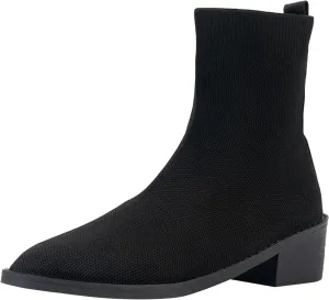 Womens Short Boots Women's Pointed Toe Sock Ankle Boots Stiletto Low Heels Booties Breathable Stretch Knit Shoes