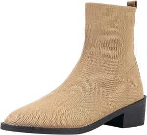 Womens Short Boots Women's Pointed Toe Sock Ankle Boots Stiletto Low Heels Booties Breathable Stretch Knit Shoes