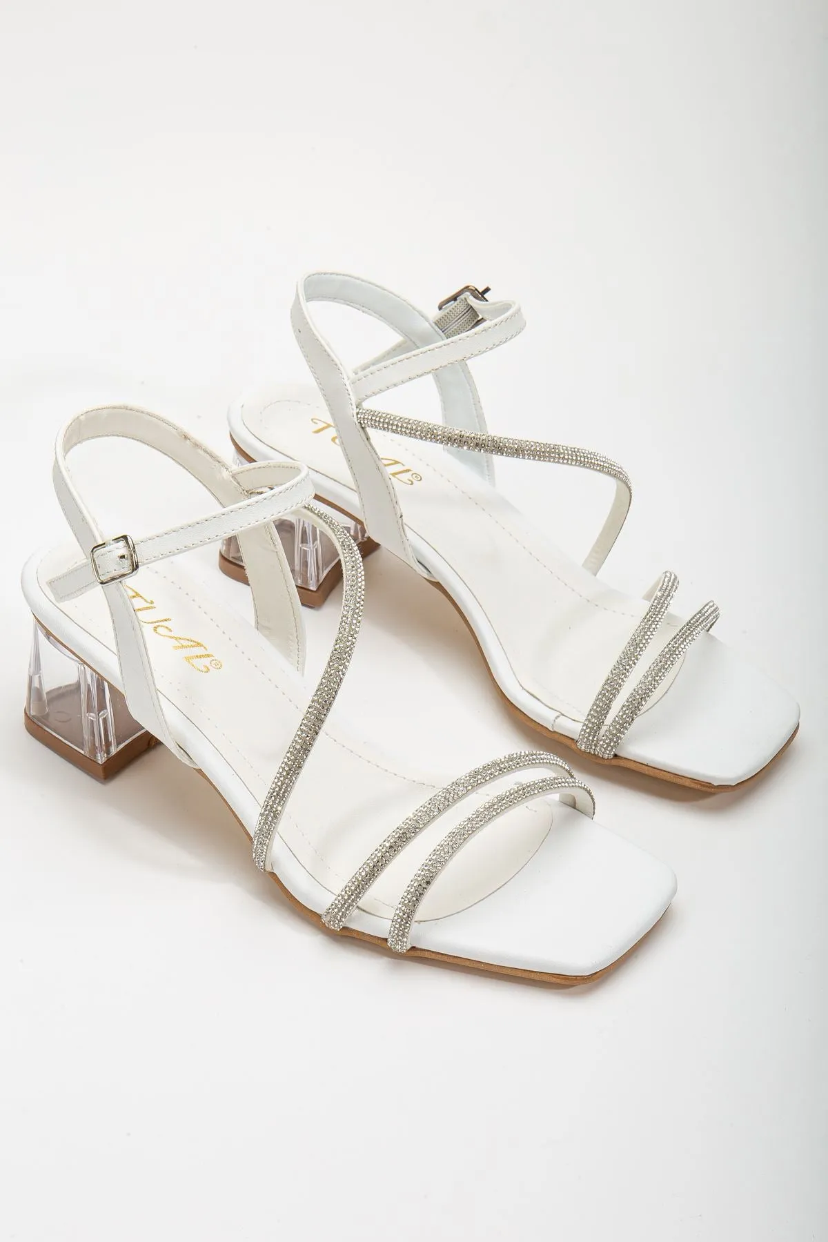 Women's Siska White Stone Skin Low Heeled Shoes