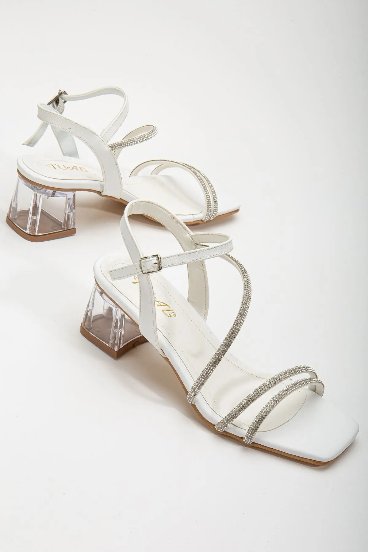 Women's Siska White Stone Skin Low Heeled Shoes