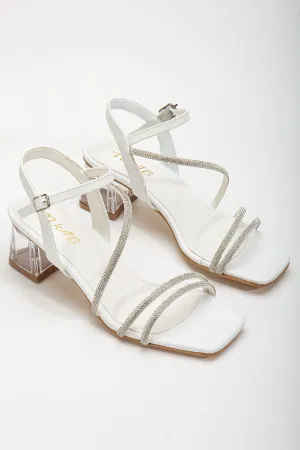 Women's Siska White Stone Skin Low Heeled Shoes