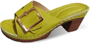 Women's Slide Heeled Sandals Opened Square Toe Chunky Block Heel Slippers with Buckle Slip on Long Womens Slippers