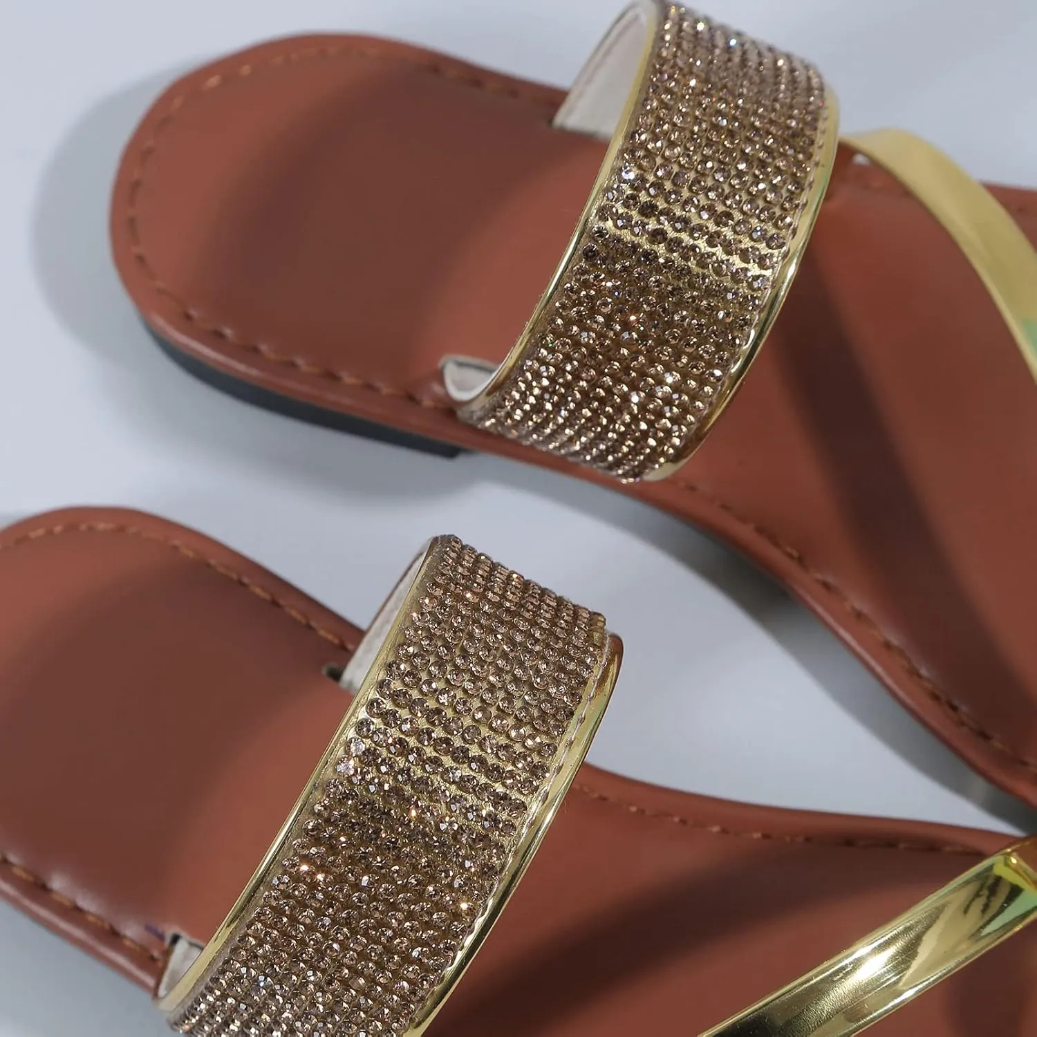 Women's Slide Sandals Women Slippers Summer New Pattern Rhinestone Decoration Shiny And Fashionable Set Toe Flat Bottom