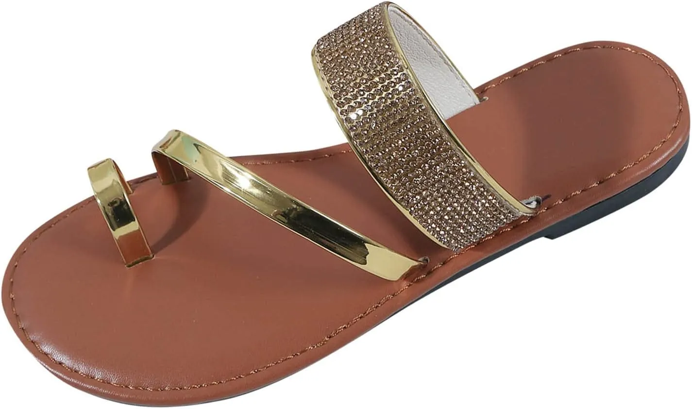 Women's Slide Sandals Women Slippers Summer New Pattern Rhinestone Decoration Shiny And Fashionable Set Toe Flat Bottom