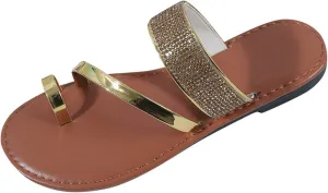 Women's Slide Sandals Women Slippers Summer New Pattern Rhinestone Decoration Shiny And Fashionable Set Toe Flat Bottom