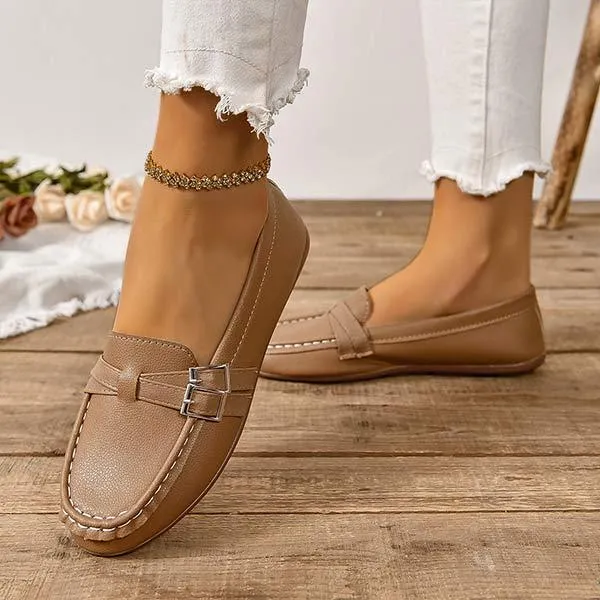 Women's Slip-On Flat Shoes with Buckle Strap 36428058C
