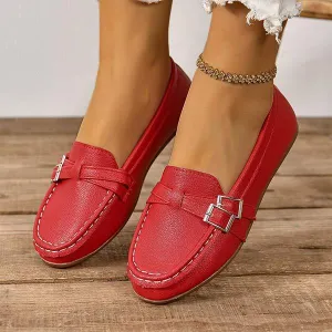 Women's Slip-On Flat Shoes with Buckle Strap 36428058C