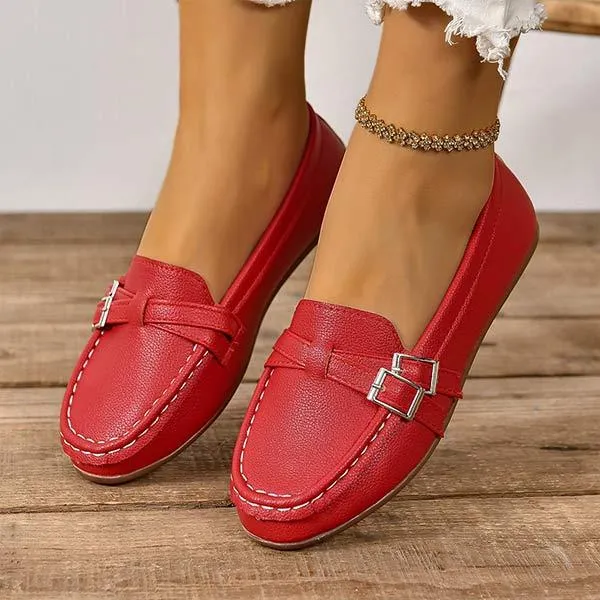 Women's Slip-On Flat Shoes with Buckle Strap 36428058C