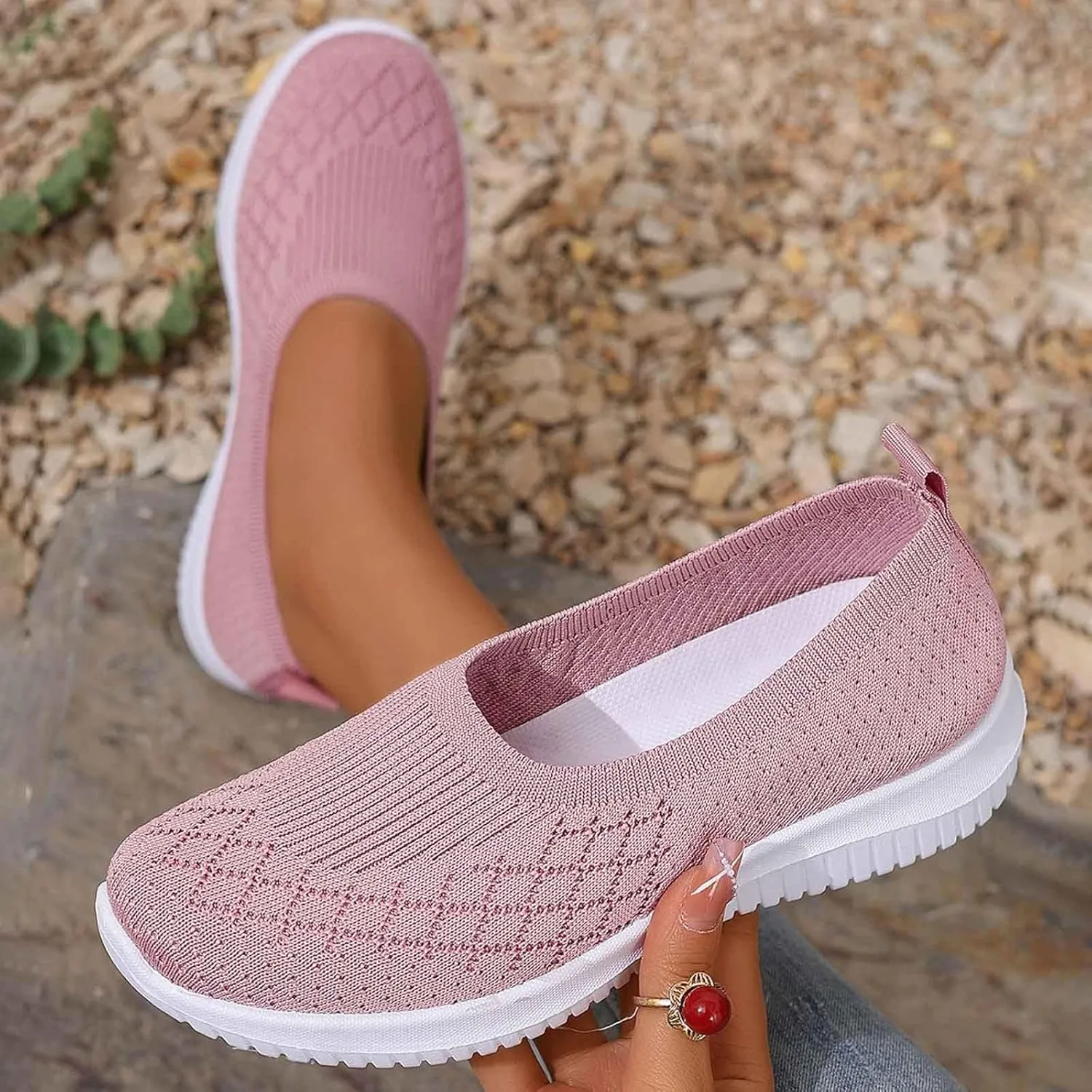 Women's Slip On Walking Shoes Lightweight Comfortable Breathable Mesh Orthotic Cushion Softsole Nursing Sneakers