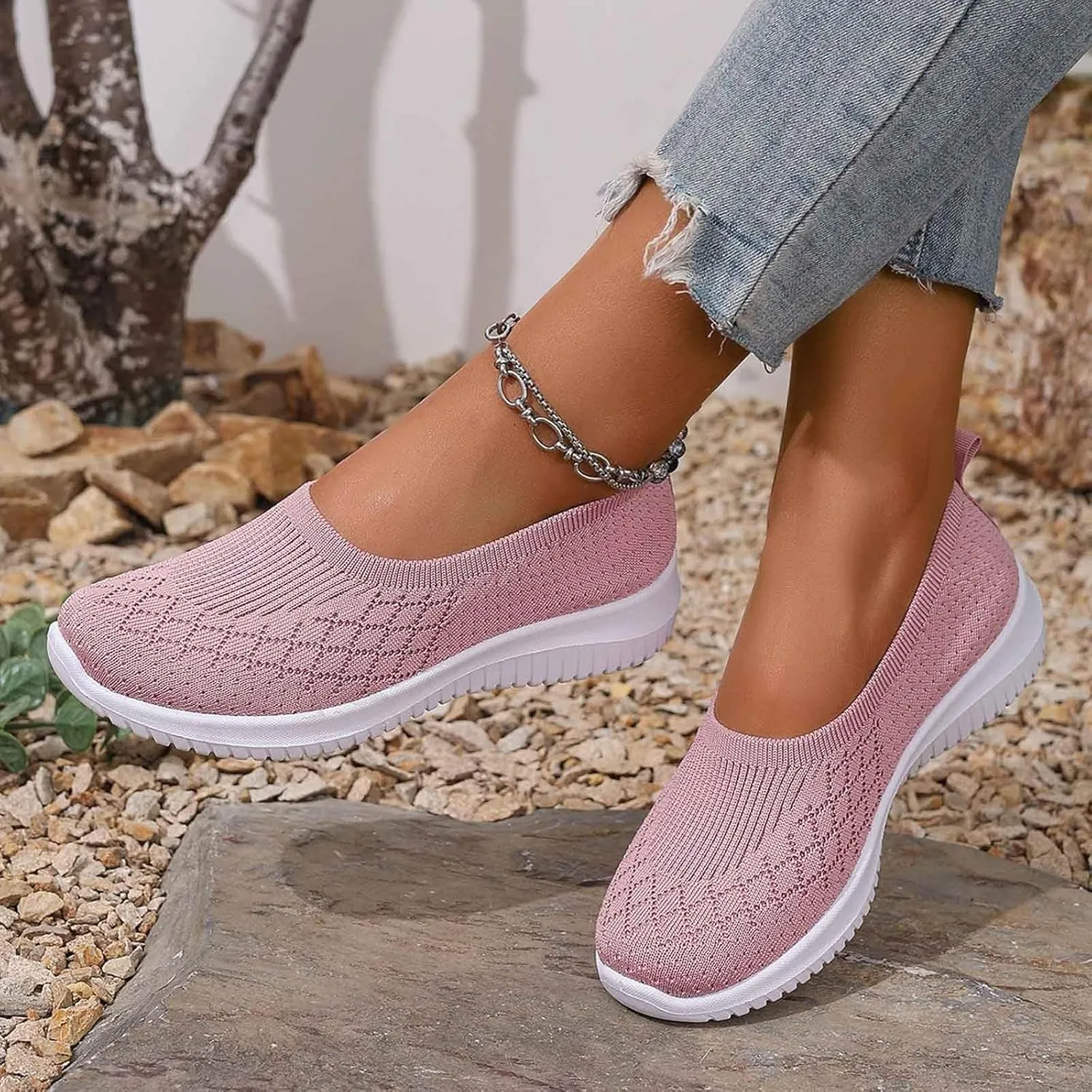 Women's Slip On Walking Shoes Lightweight Comfortable Breathable Mesh Orthotic Cushion Softsole Nursing Sneakers