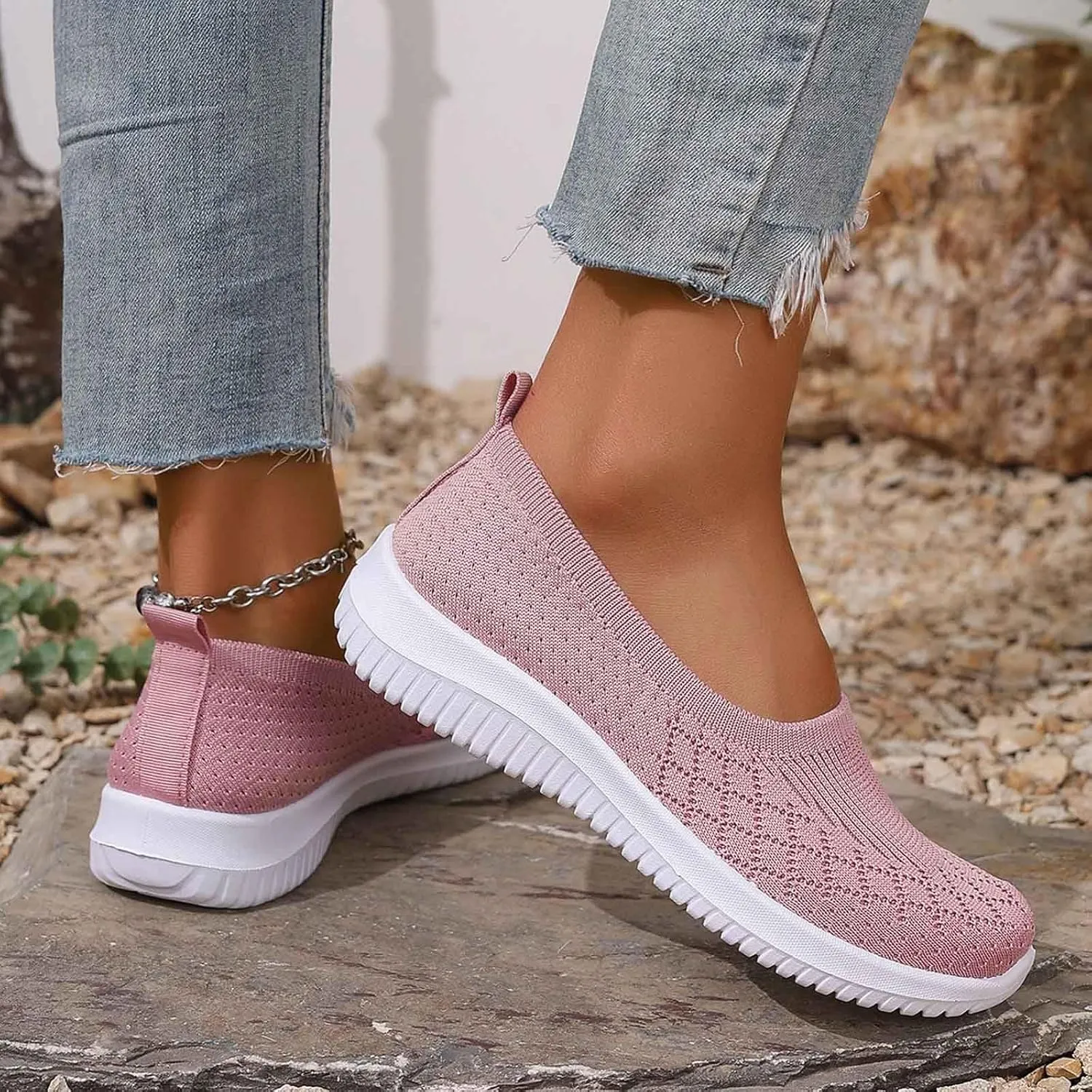 Women's Slip On Walking Shoes Lightweight Comfortable Breathable Mesh Orthotic Cushion Softsole Nursing Sneakers