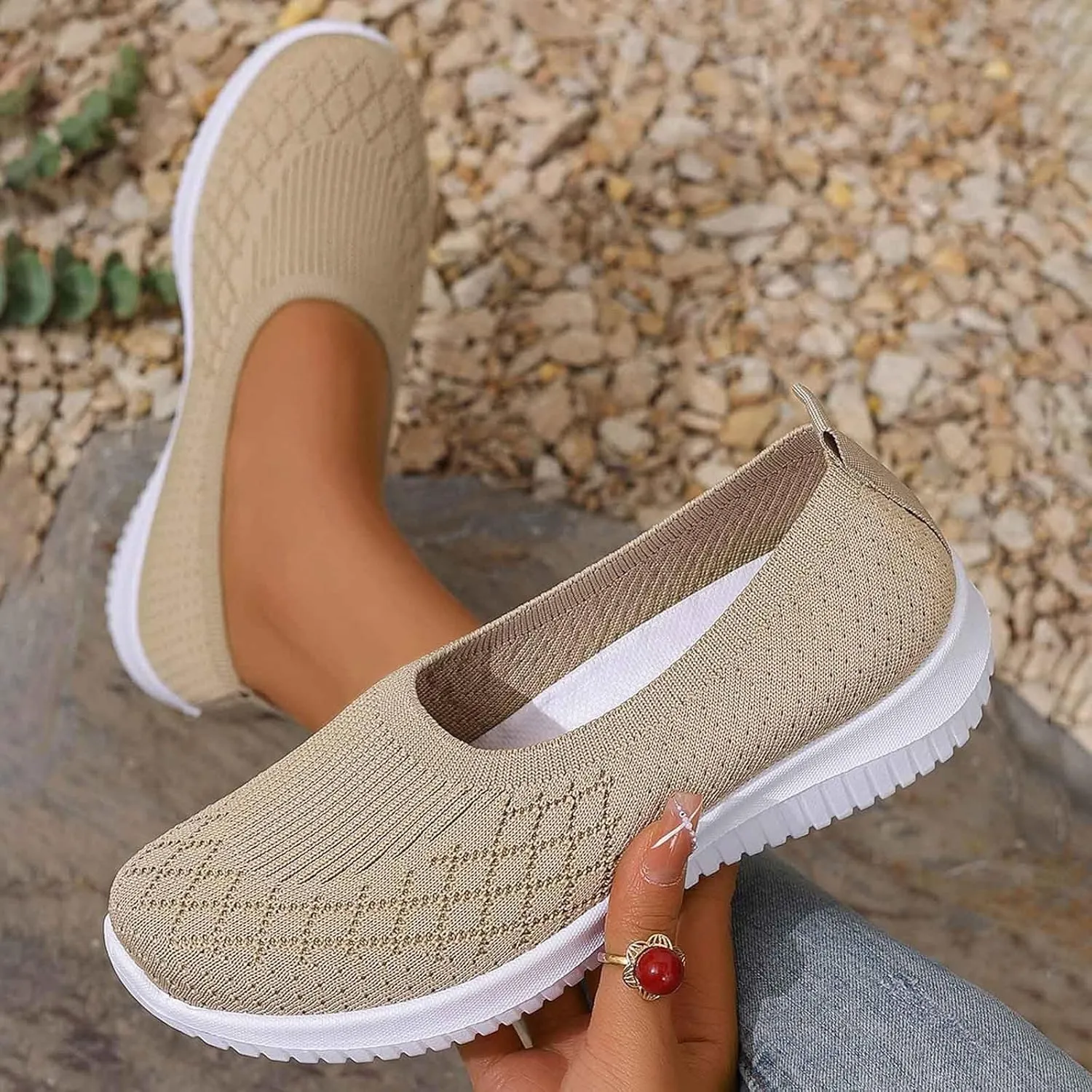 Women's Slip On Walking Shoes Lightweight Comfortable Breathable Mesh Orthotic Cushion Softsole Nursing Sneakers