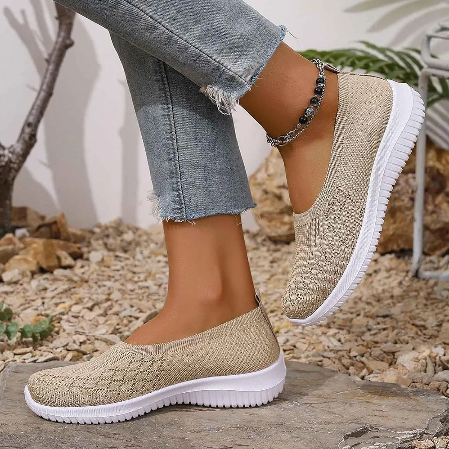 Women's Slip On Walking Shoes Lightweight Comfortable Breathable Mesh Orthotic Cushion Softsole Nursing Sneakers