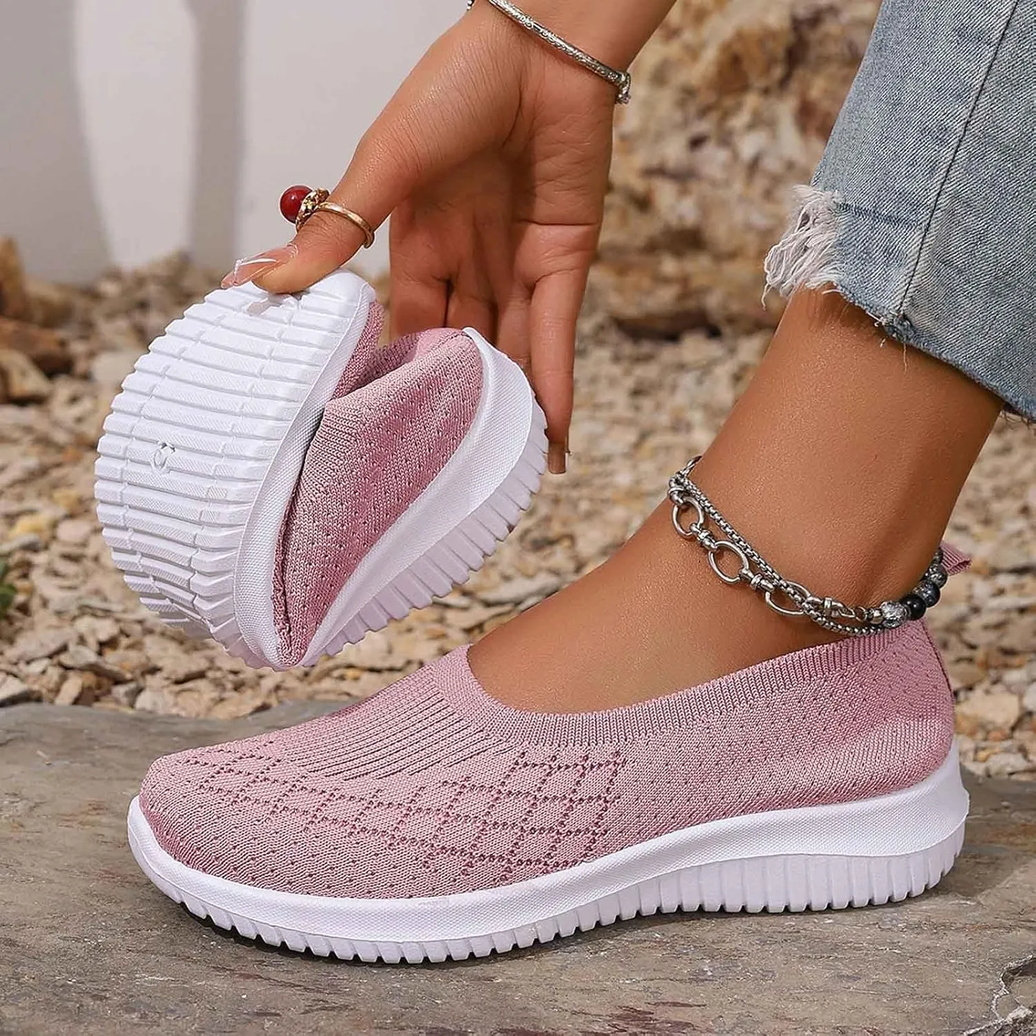 Women's Slip On Walking Shoes Lightweight Comfortable Breathable Mesh Orthotic Cushion Softsole Nursing Sneakers