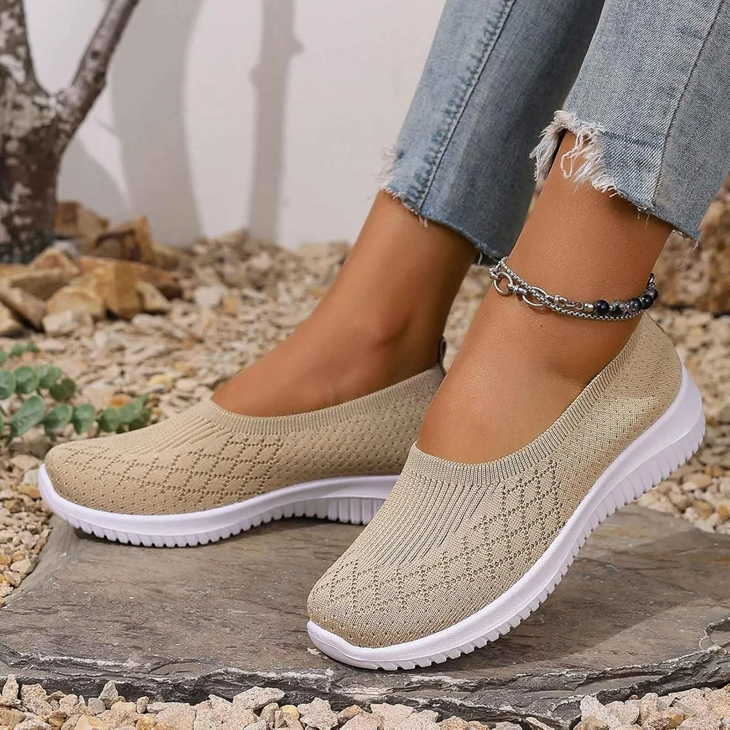 Women's Slip On Walking Shoes Lightweight Comfortable Breathable Mesh Orthotic Cushion Softsole Nursing Sneakers