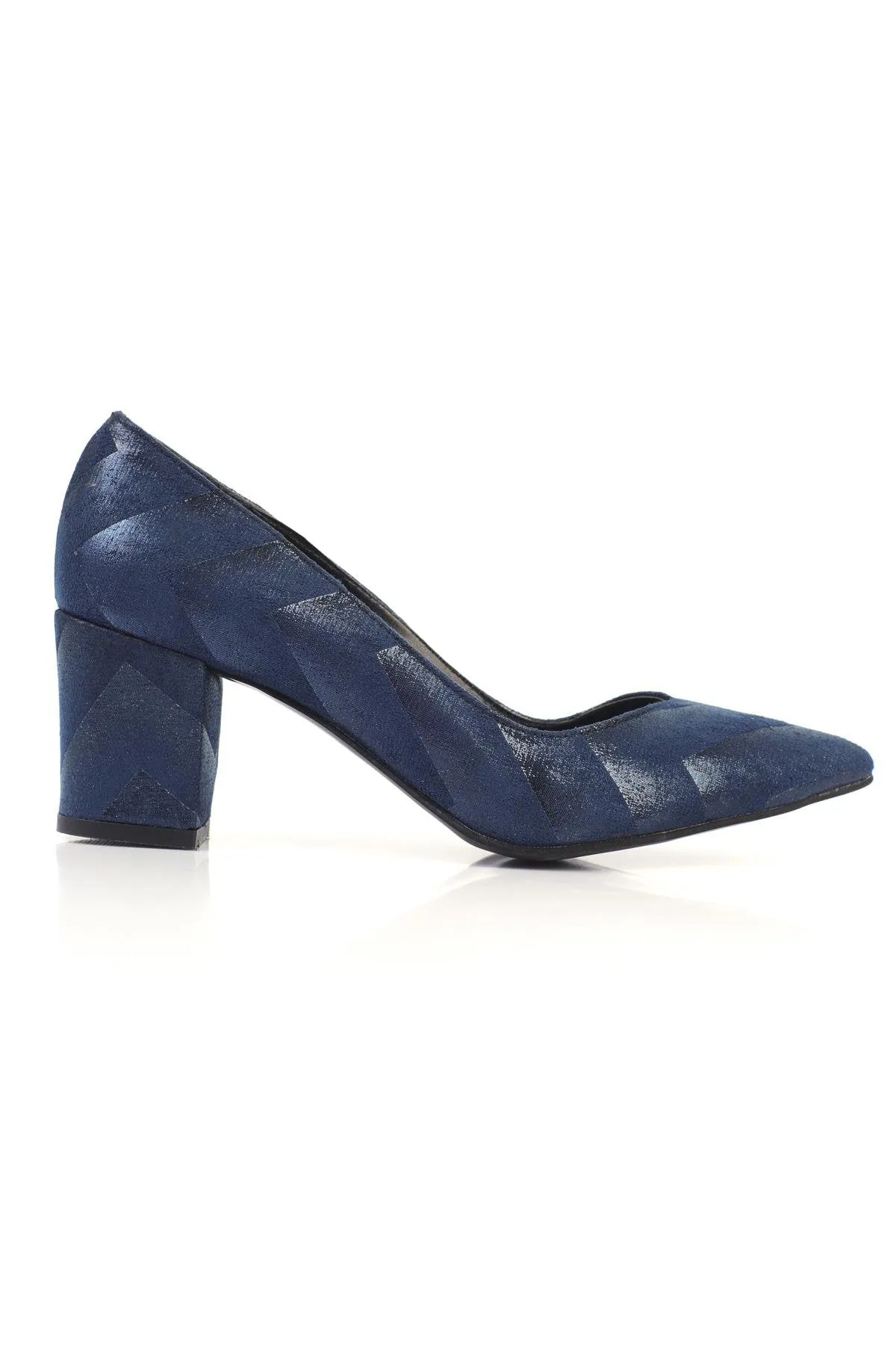 Women's Stiletto Thick Heeled Shoes Patterned Navy Blue