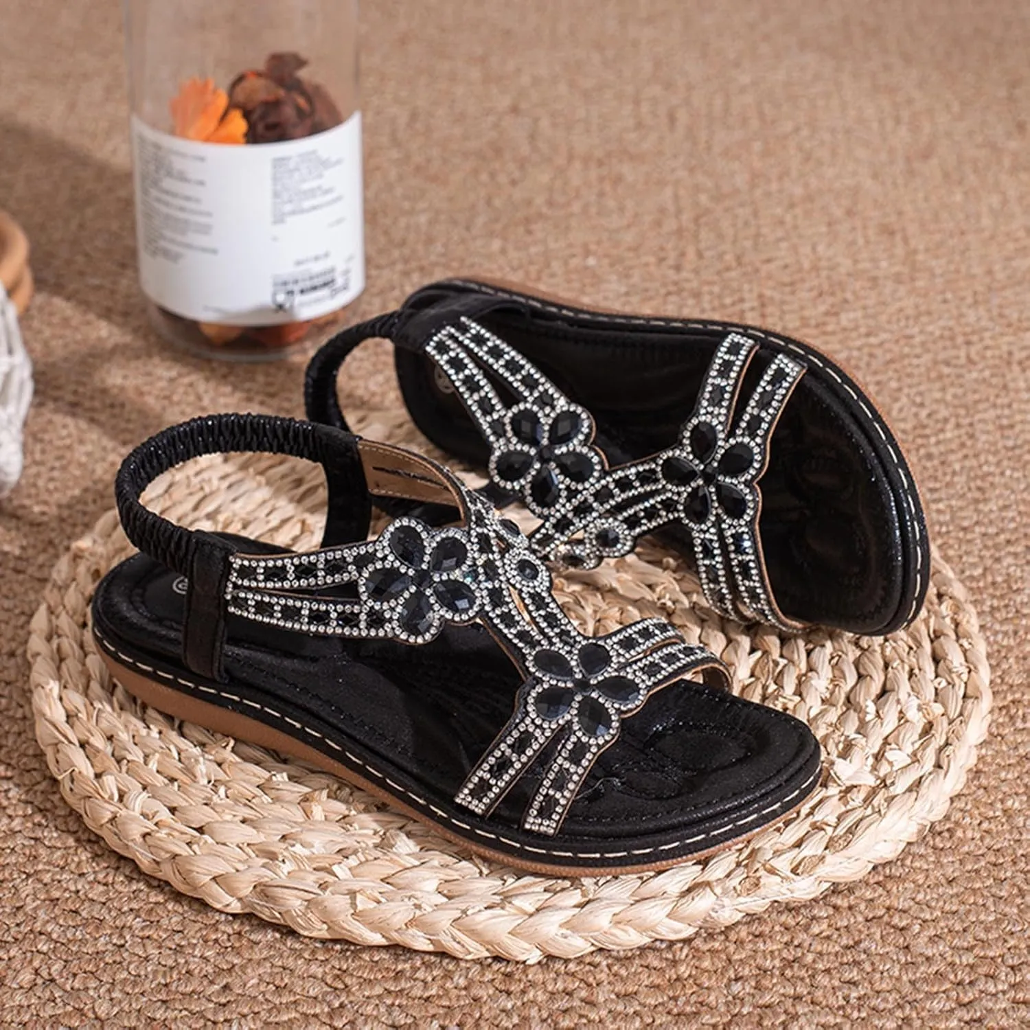 Women's Summer Fashion Casual Hollow Out Sandals Bohemian Women's Shoes Comfortable Flat Leather Flat Sandals for Women