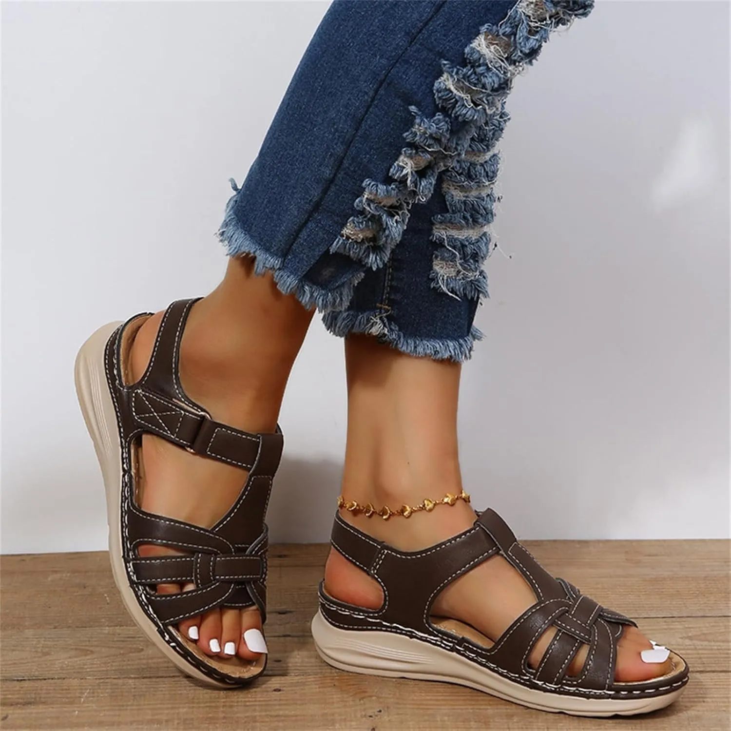 Womens Summer Sandals Casual Bohemia Gladiator Closed Toe Slip On Wedge Shoes Comfort Ankle Strap Platform Sandals
