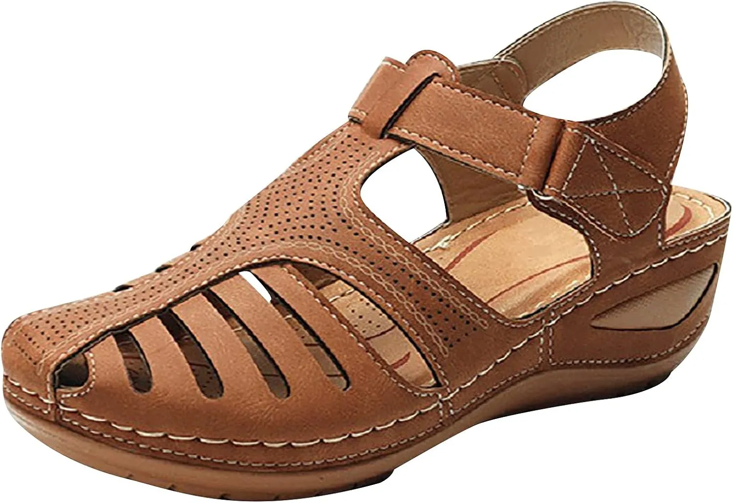 Womens Summer Sandals Casual Bohemia Gladiator Closed Toe Wedge Shoes Comfort Ankle Strap Slip On Platform Sandals
