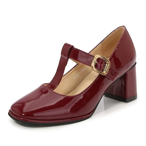 Women's T-Strap Retro Square Toe Block Heels Mary Jane 54018643S