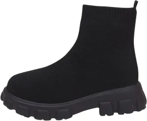 Women's Thick Bottom Boots Ankle Boots Thick Soles Round Toe Non Slip Solid Color Fly Woven Mesh Knit Flat