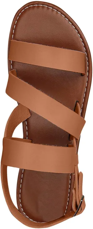 Women's Thick Strappy Casual Sandal Hook and Eye Summer Spring Flats Comfy Beach Vacation Shoe Solid Simple
