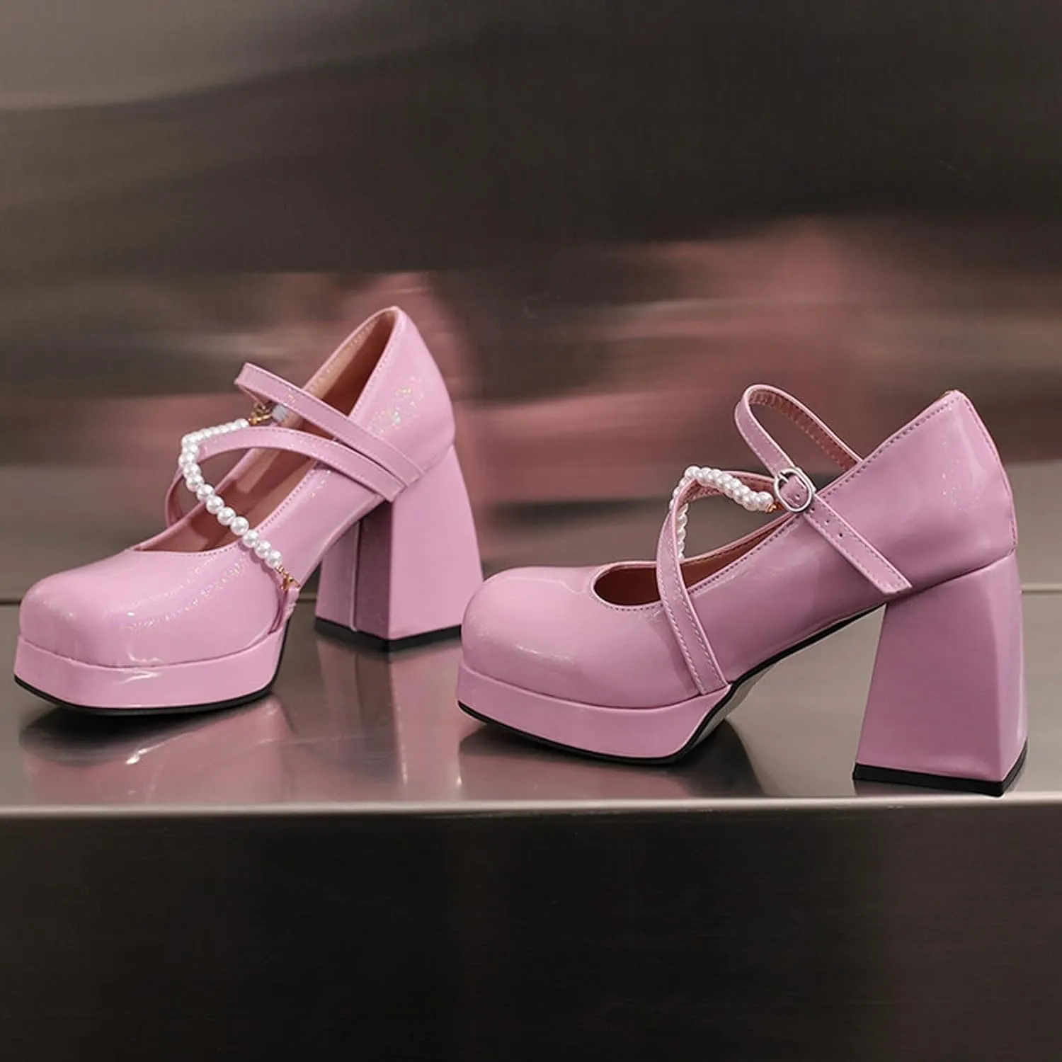 Women's Versatile Sandals Chunky Heeled Square Head Candy Color Sandals Beaded Big Yard Heels Stretch Strap Sandals