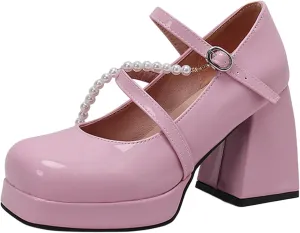 Women's Versatile Sandals Chunky Heeled Square Head Candy Color Sandals Beaded Big Yard Heels Stretch Strap Sandals