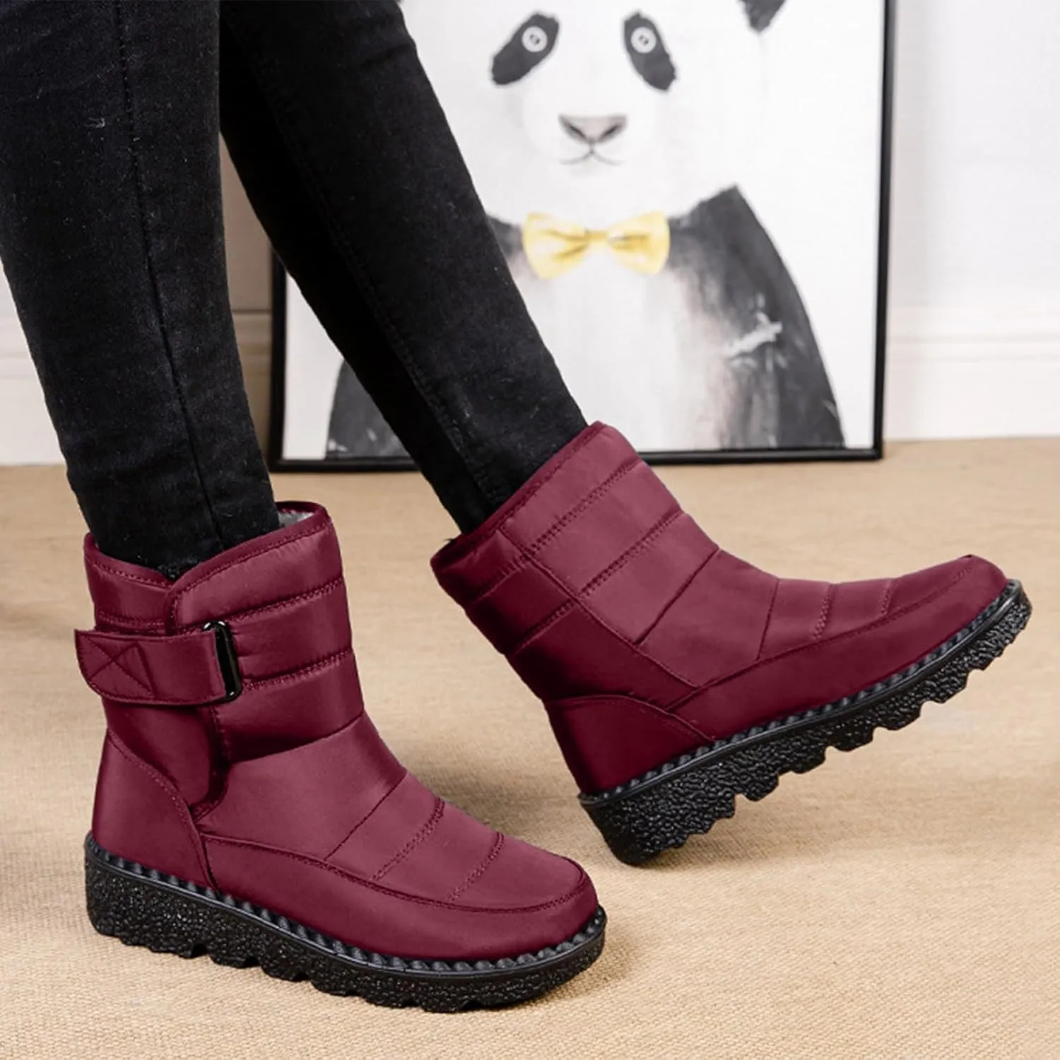 Womens Warm Boots Women's Winter Snow Boots Warm Comfortable Hiking Boots for Cold Weather Mid Calf Flat Booties