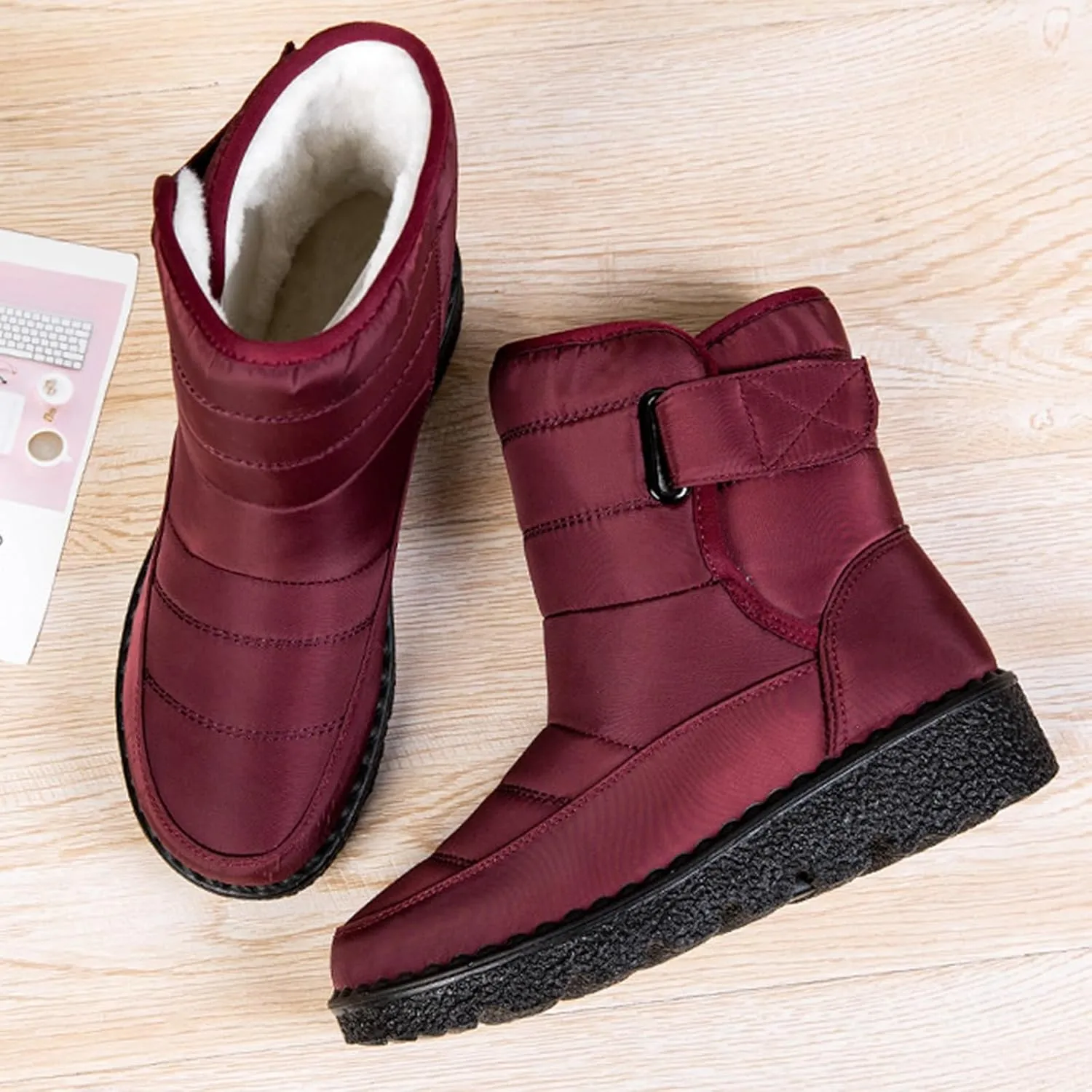 Womens Warm Boots Women's Winter Snow Boots Warm Comfortable Hiking Boots for Cold Weather Mid Calf Flat Booties