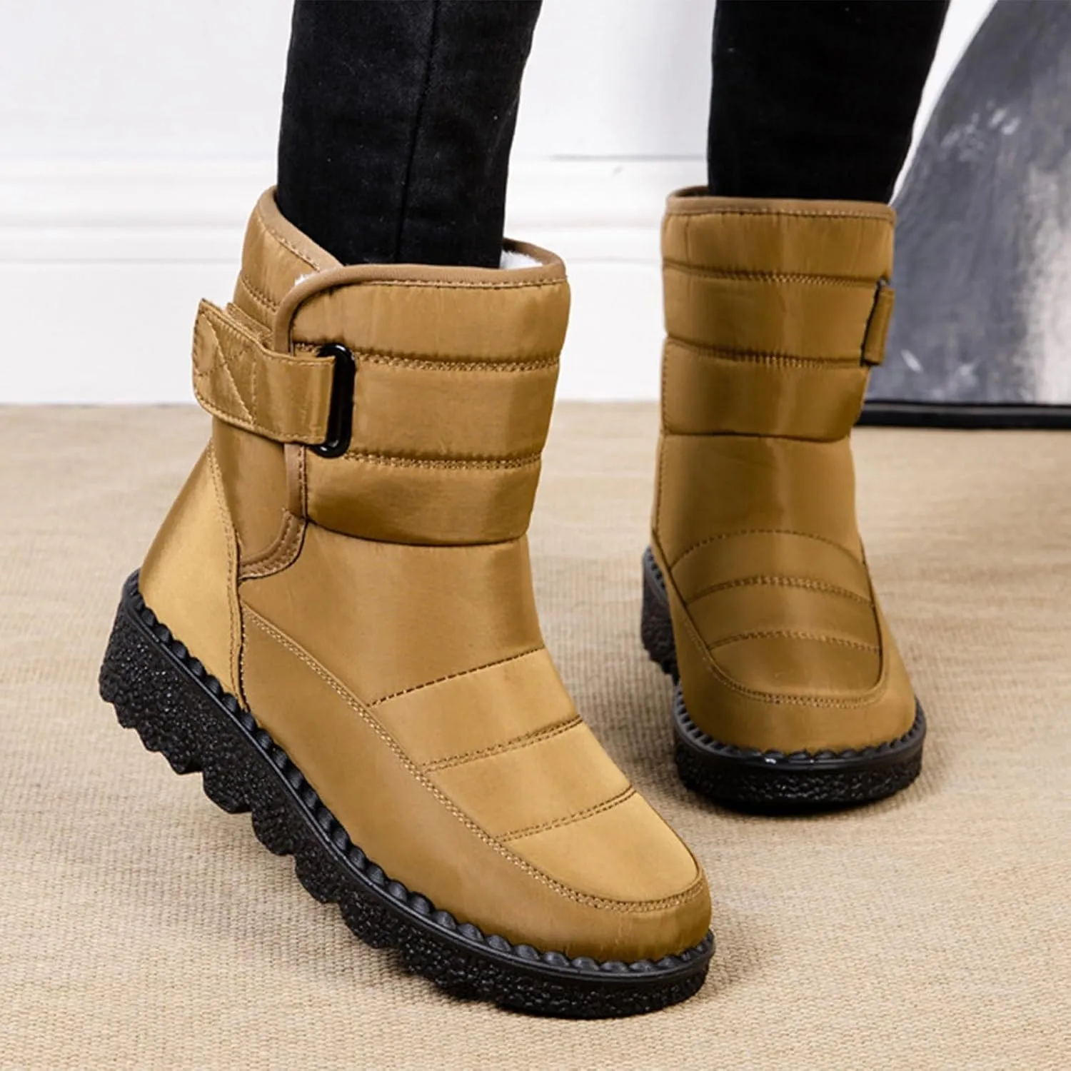 Womens Warm Boots Women's Winter Snow Boots Warm Comfortable Hiking Boots for Cold Weather Mid Calf Flat Booties