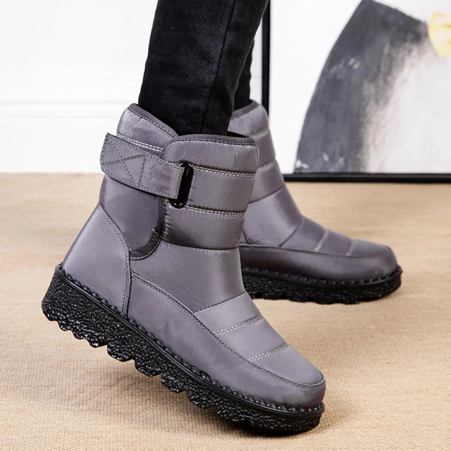 Womens Warm Boots Women's Winter Snow Boots Warm Comfortable Hiking Boots for Cold Weather Mid Calf Flat Booties
