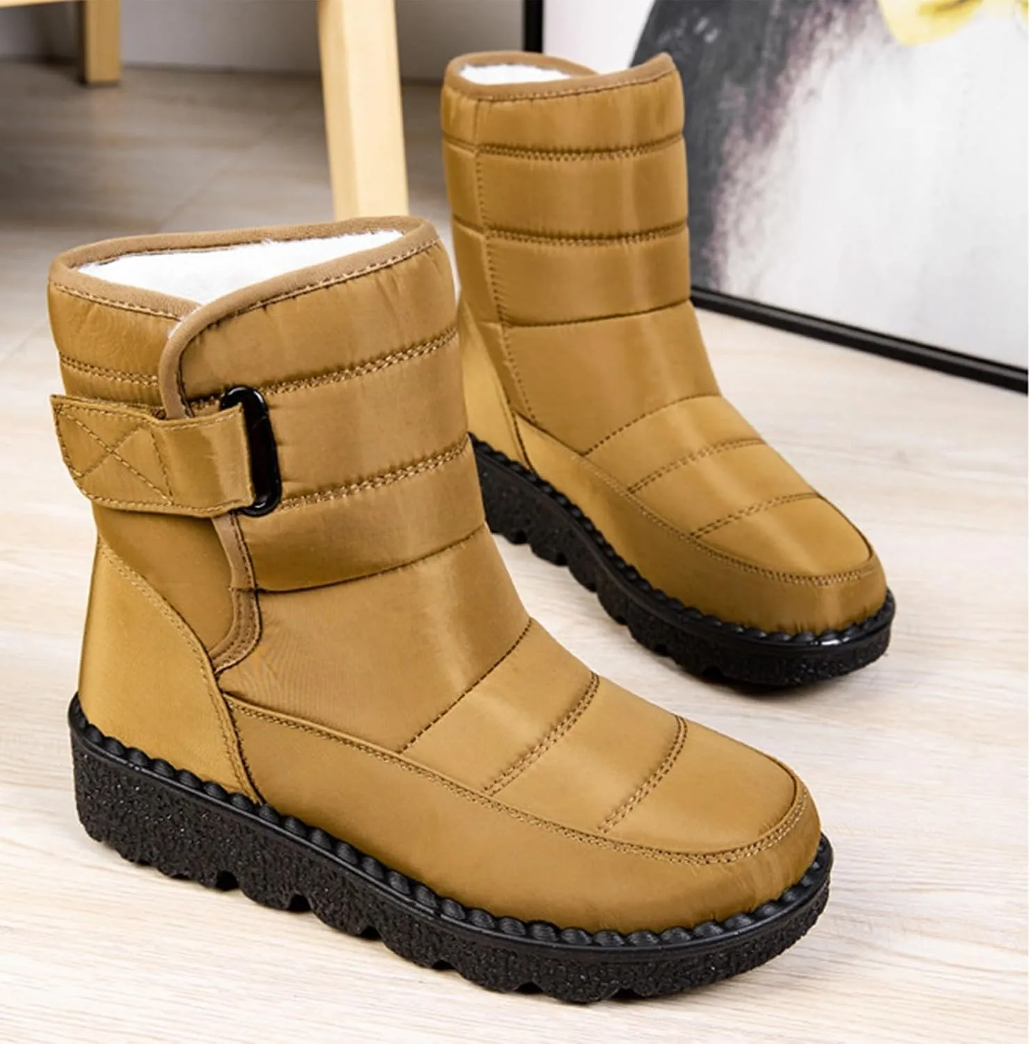 Womens Warm Boots Women's Winter Snow Boots Warm Comfortable Hiking Boots for Cold Weather Mid Calf Flat Booties
