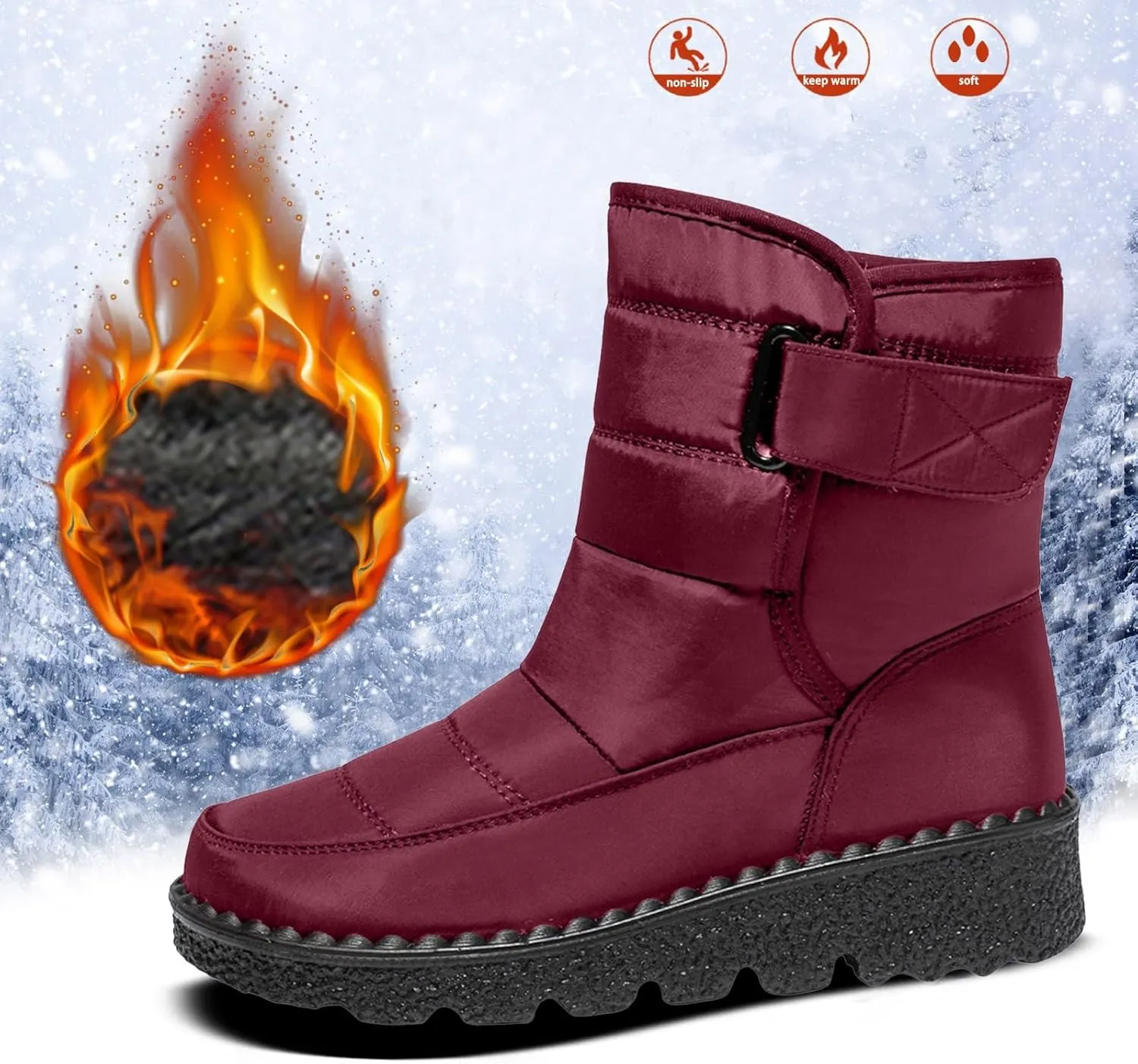 Womens Warm Boots Women's Winter Snow Boots Warm Comfortable Hiking Boots for Cold Weather Mid Calf Flat Booties
