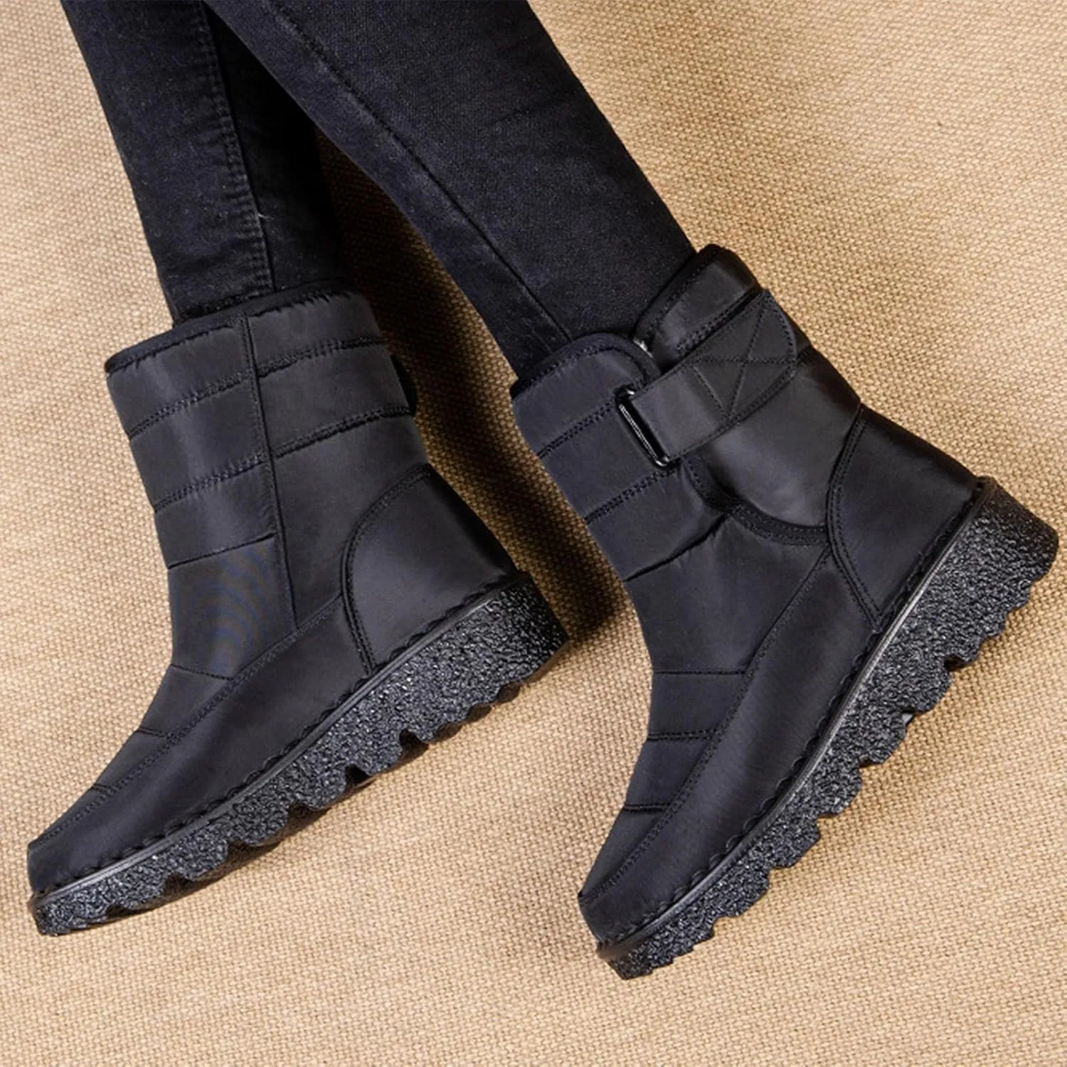 Womens Warm Boots Women's Winter Snow Boots Warm Comfortable Hiking Boots for Cold Weather Mid Calf Flat Booties