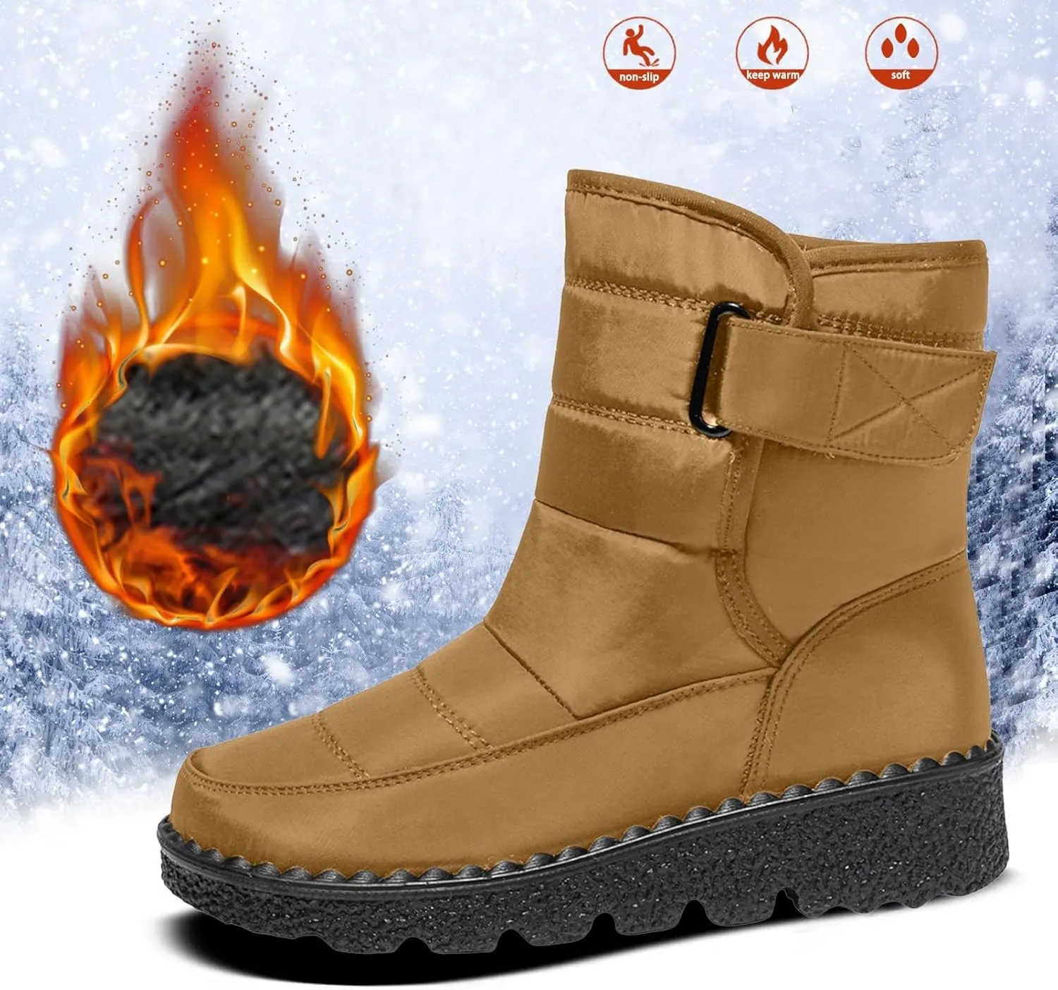 Womens Warm Boots Women's Winter Snow Boots Warm Comfortable Hiking Boots for Cold Weather Mid Calf Flat Booties