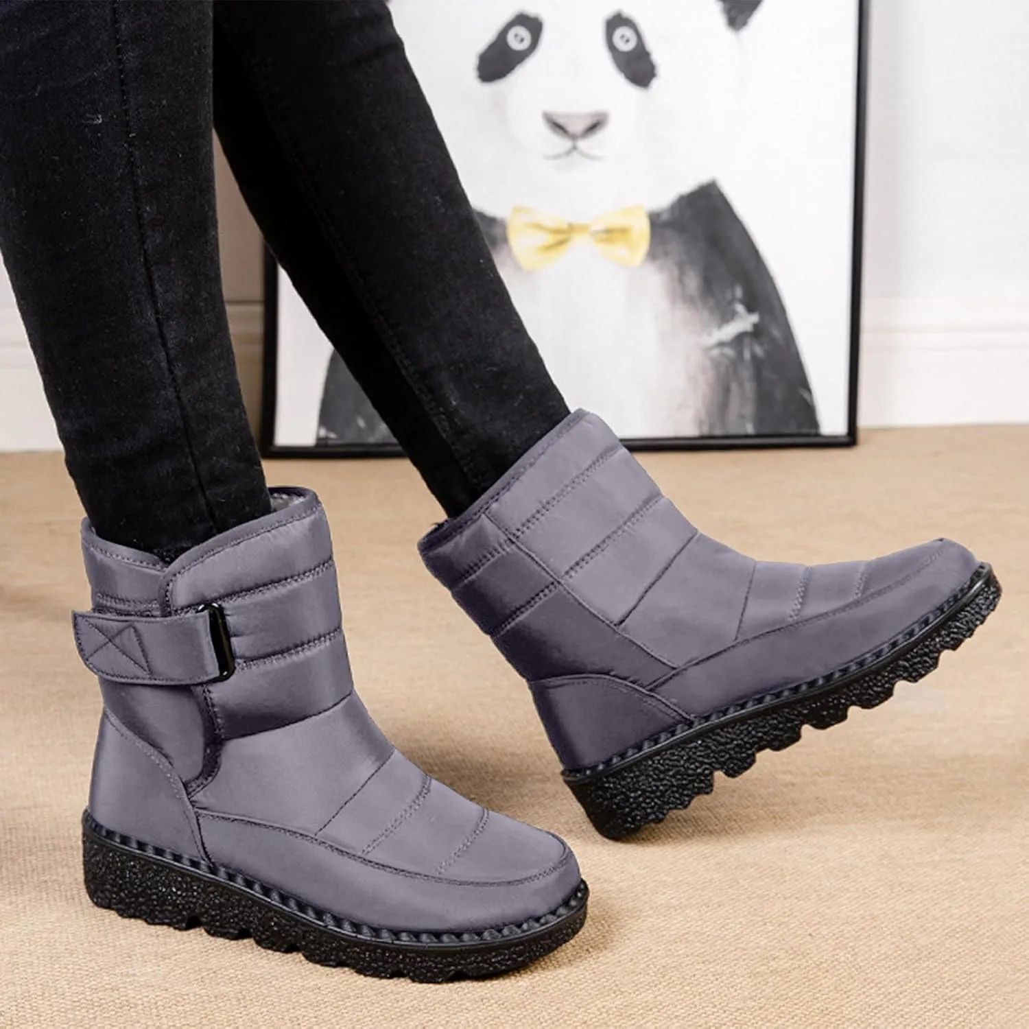 Womens Warm Boots Women's Winter Snow Boots Warm Comfortable Hiking Boots for Cold Weather Mid Calf Flat Booties