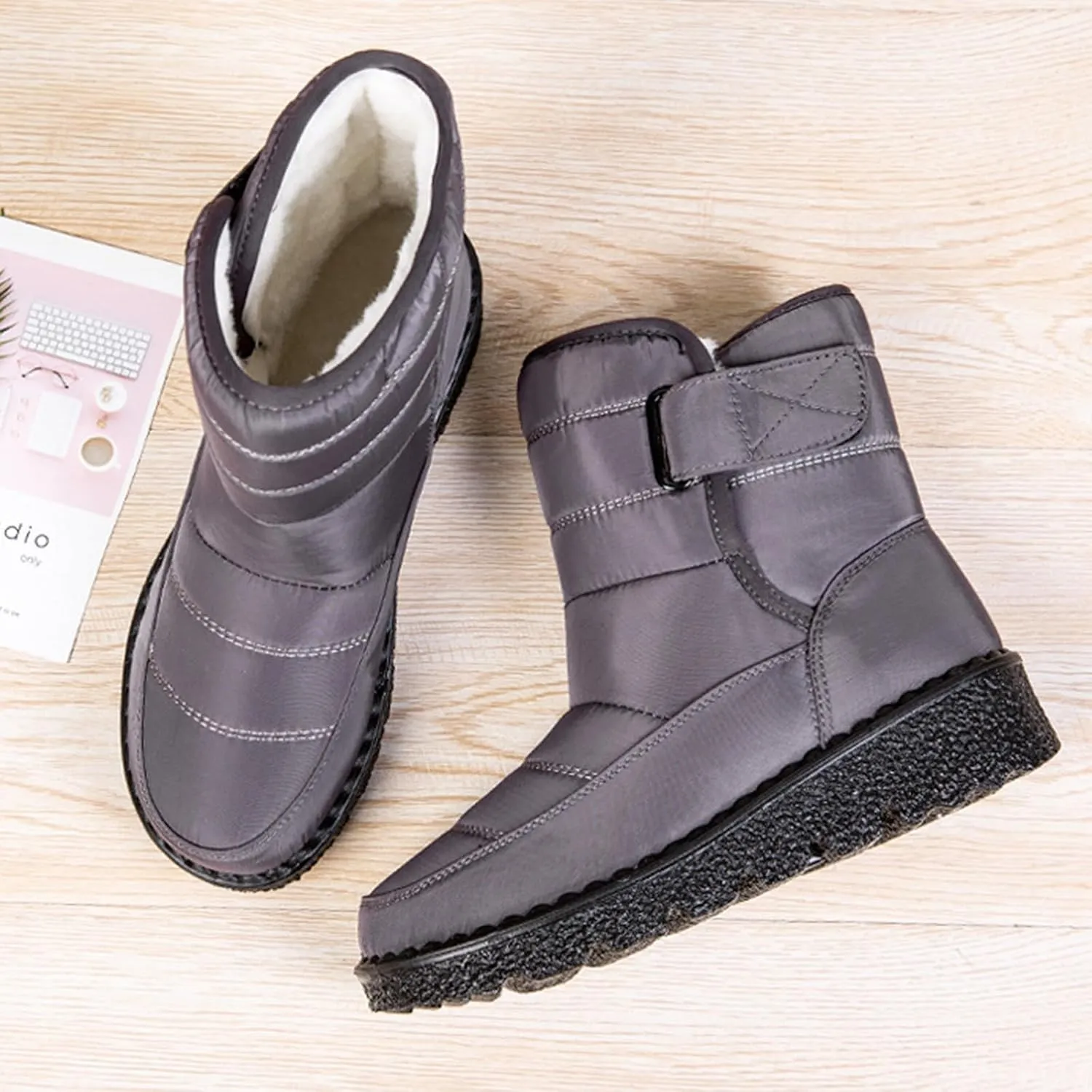 Womens Warm Boots Women's Winter Snow Boots Warm Comfortable Hiking Boots for Cold Weather Mid Calf Flat Booties