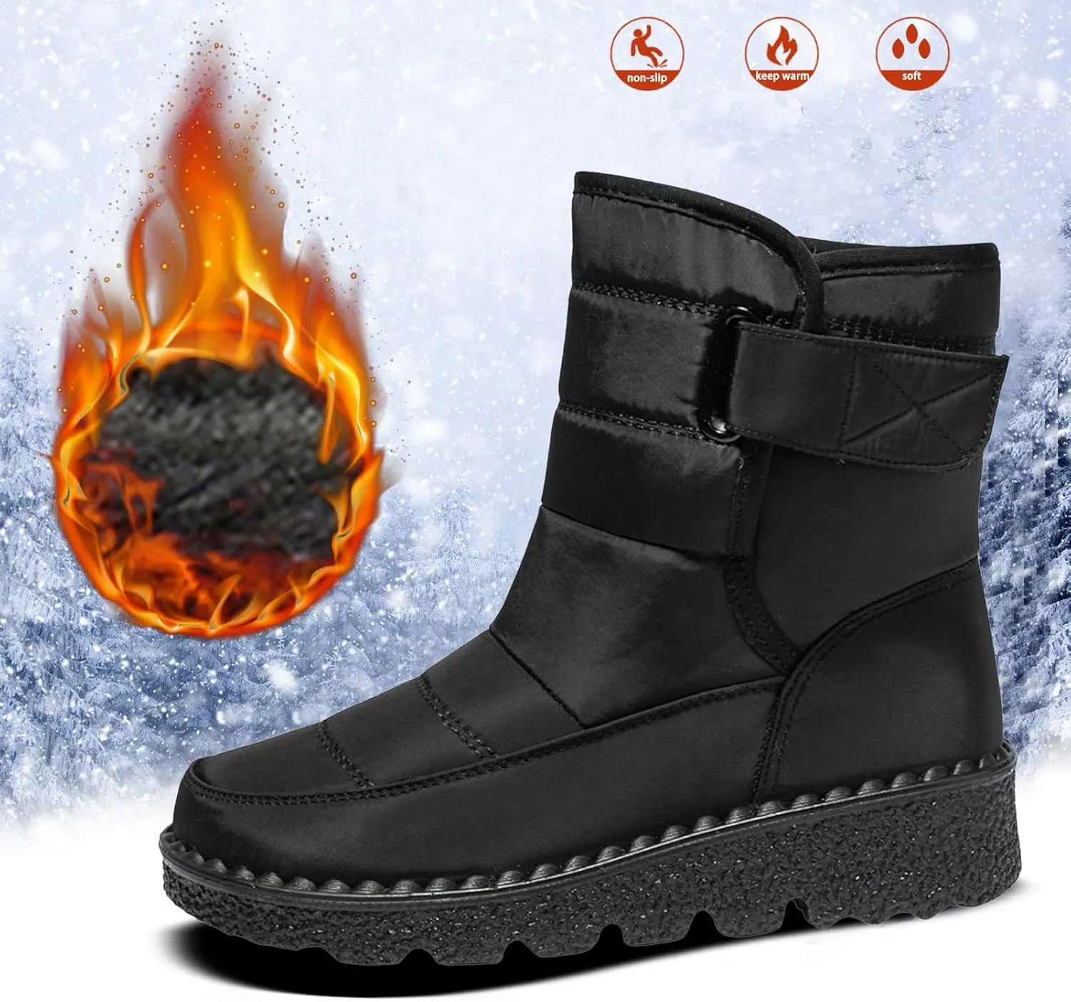 Womens Warm Boots Women's Winter Snow Boots Warm Comfortable Hiking Boots for Cold Weather Mid Calf Flat Booties